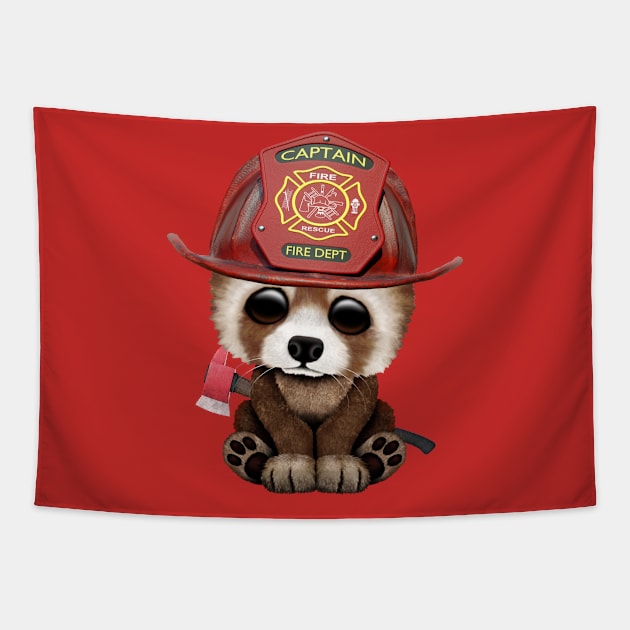 Cute Baby Red Panda Firefighter Tapestry by jeffbartels