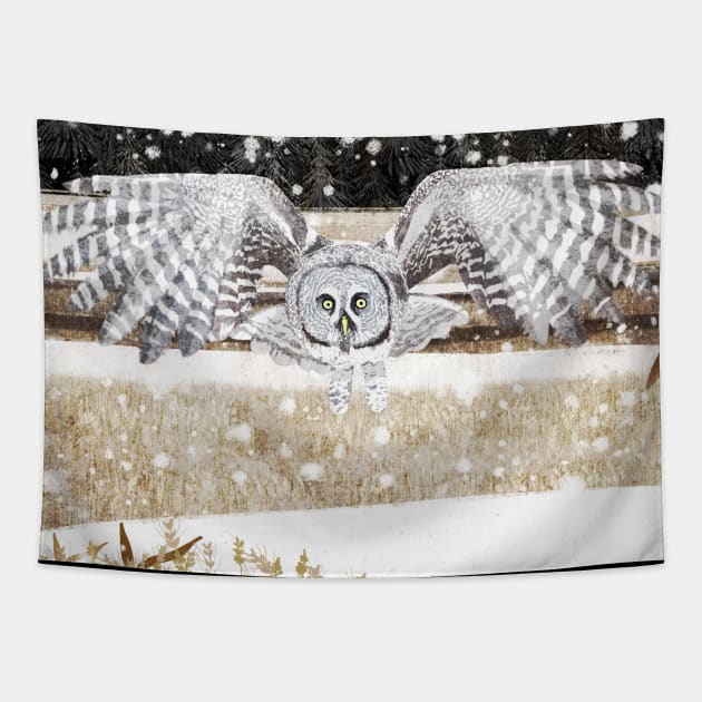 Great grey Owl Tapestry by KatherineBlowerDesigns