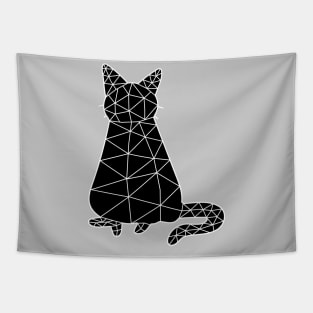 Cat sits straight showing his tail, Cat Geometric for Light Tapestry