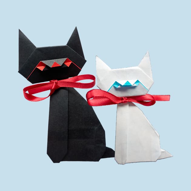 Origami Cute Cats Couple Art of Paper Folding Passion Gift by peter2art