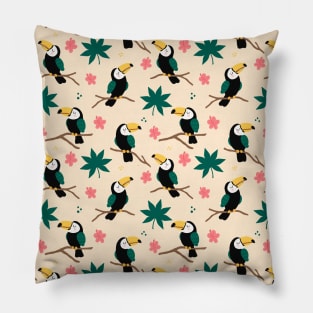 Toucan and Hibiscus Flower Tropical Pattern Pillow