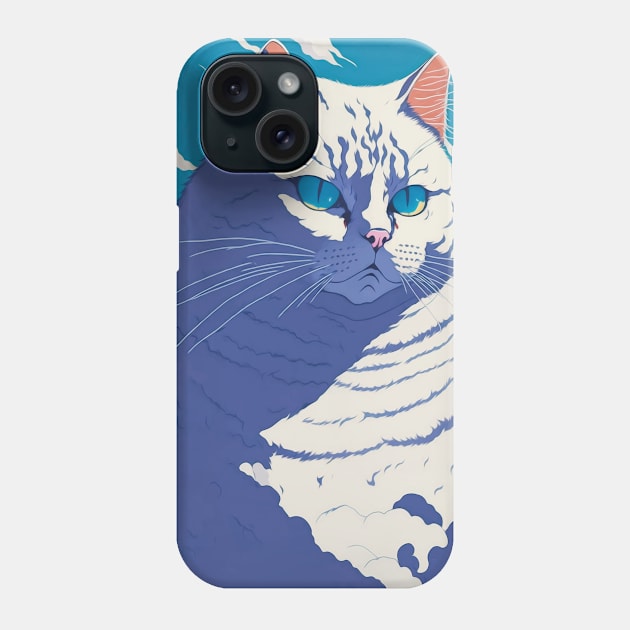 a big chonky white cat with blue eyes merged with the clouds - anime style Phone Case by Arteria6e9Vena