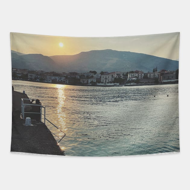 Peaceful Retro Greek Sunset Tapestry by Ocera Photo