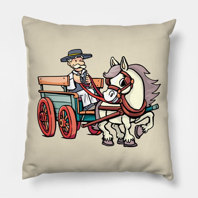 coachman drives a horse-drawn carriage Pillow by duxpavlic