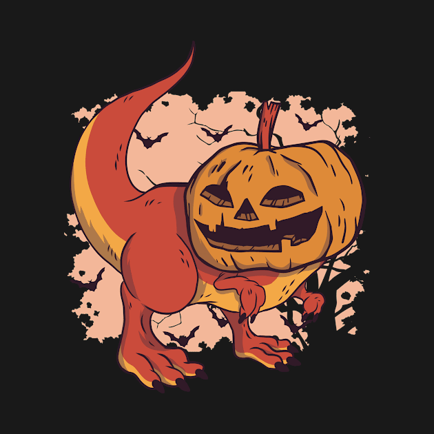 Dinosaur with pumpkin head by rueckemashirt