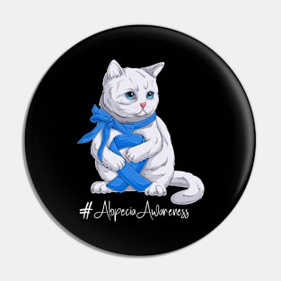 Cute Cat Alopecia Awareness Month Blue Ribbon Survivor Survivor Gift Idea Pin