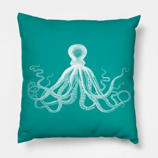 Octopus | Vintage Octopus | Tentacles | Sea Creatures | Nautical | Ocean | Sea | Beach | Teal and White | Pillow