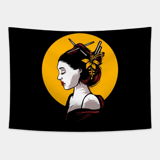 SAD GEISHA WITH KIMONO Tapestry by khamidfarhan182