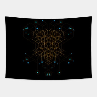 Yellow Neon Cube Abstract Tapestry