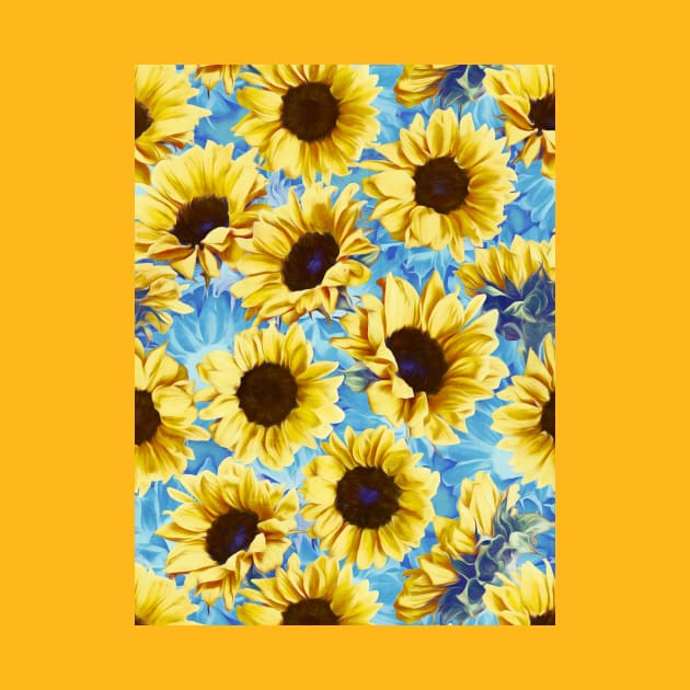 Dreamy Sunflowers on Blue by micklyn