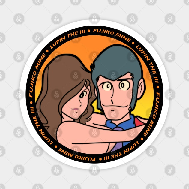 Lupin the third and Fujiko Mine round design Magnet by Yasimuf