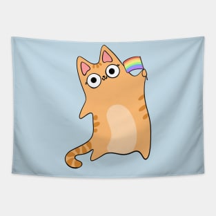 Pride Flag Orange Tabby Cat Pride Month Celebration Rainbow Flag Tapestry