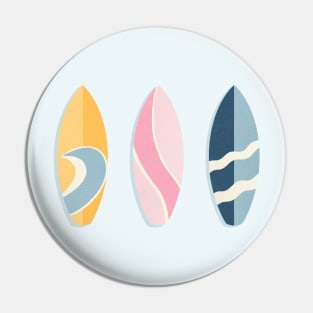 Retro surfboards lineup - pink, blue and yellow Pin