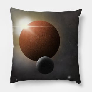 Ephemeral Red Planet with orbiting Moon Pillow