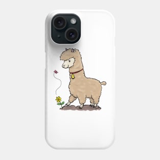 Cute alpaca and butterfly cartoon illustration Phone Case