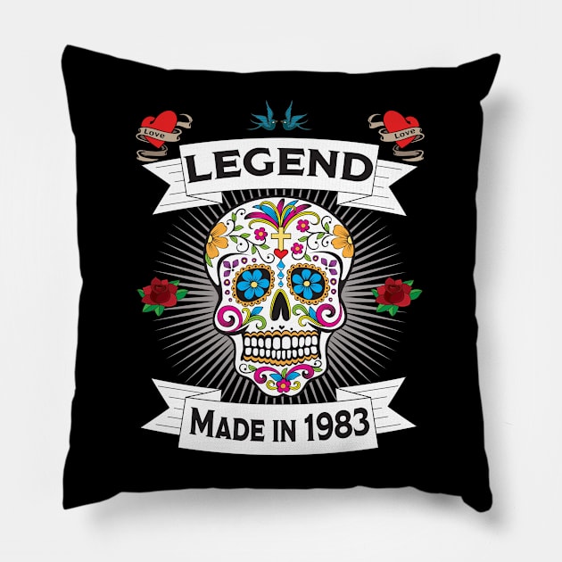 40th Birthday - Sugar Skull Legend Made In 1983 Pillow by Kudostees