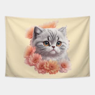 Enchanted Delight: Scottish Fold's Vintage Florals and Whisker Magic Tapestry