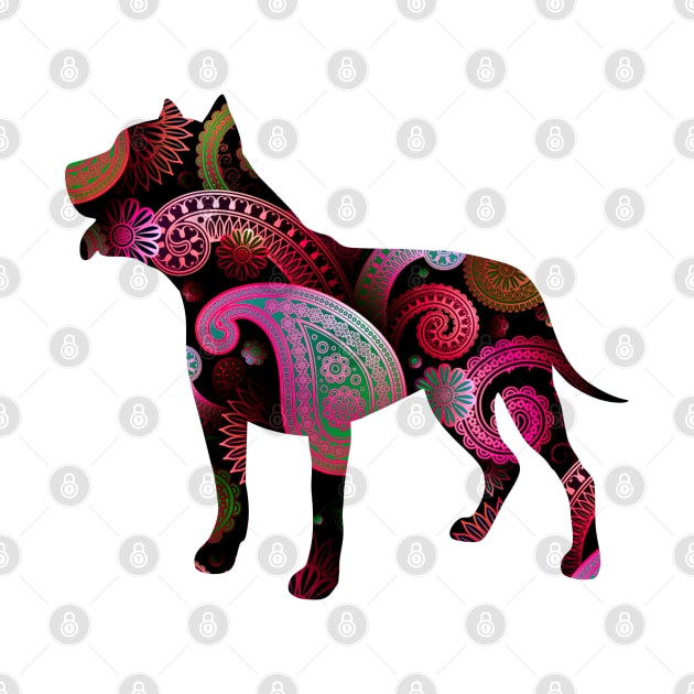 Pit Bull Dog Silhouette with Colorful Paisley by LizzyizzyDesign