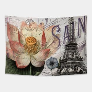 dark academia vintage lotus Parisian flower paris Eiffel Tower Tapestry