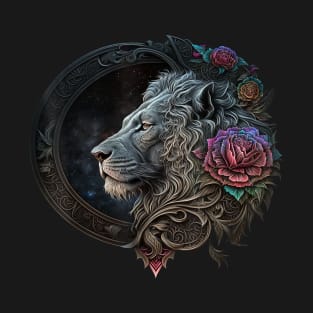 Lion Mandala Flowers Art Space Animal Zoo Lion T-Shirt