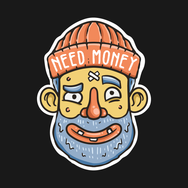 illustration of a cheerful bearded homless wearing a hat by Rantang Kecil