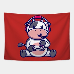 Cute Cow Gaming Cartoon Tapestry