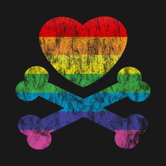 gay rainbow heart and crossbones by chromatosis