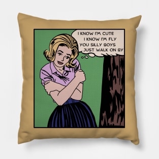 Comic Woman Knows She's Cute Pillow