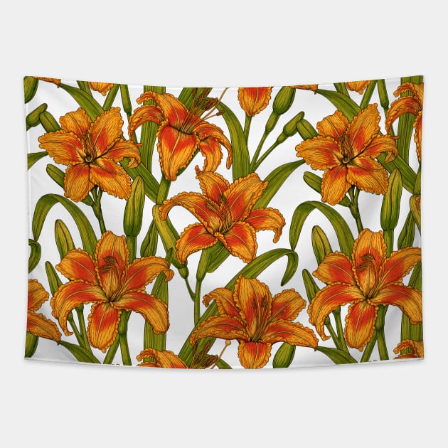 Tawny daylily flowers Tapestry by katerinamk