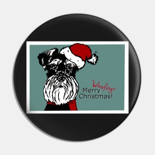 Merry Woofing Christmas Miniature Schnauzer Dog in Santa Hat Pin