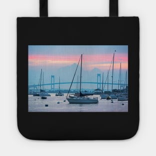 Pell Bridge Newport Harbor Newport RI Rhode Island Purple Sunset Tote