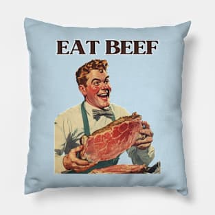 Deliciously Retro Eat Beef | Vintage Foodie Art Pillow