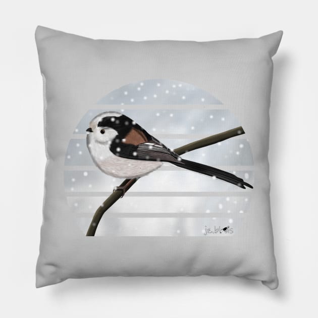 LongTailed Tit Winter Snow Bird Watching Birding Ornithologist Gift Pillow by jzbirds