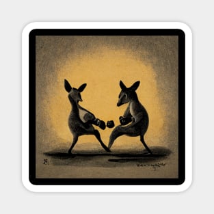 Two cute little kangaroos starting a boxing match. Magnet