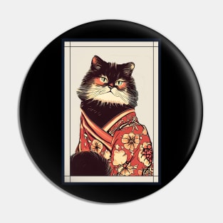 Persian cat Japanese with kimono vintage Pin