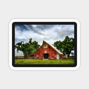 Country Summer With Old Red Barn textured photograph Magnet