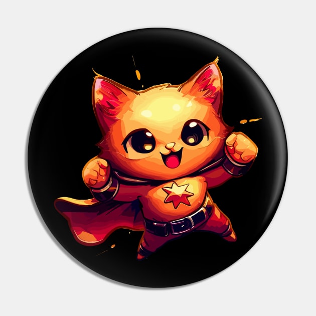 Cartoon Superhero cat Pin by TomFrontierArt