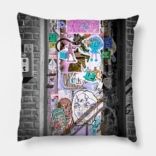 Williamsburg Street Art Stickers Brooklyn NYC Pillow