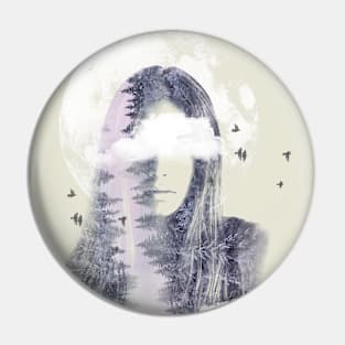 Nature and the Moon - Double Exposure Pin