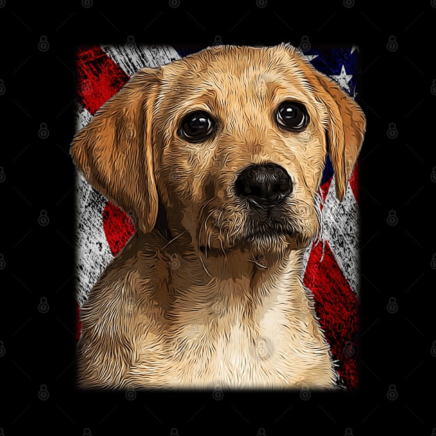 Patriotic Labrador Retriever Drawing - Vintage Lab Retreiver & American Flag Painting USA T-Shirt by Trade Theory