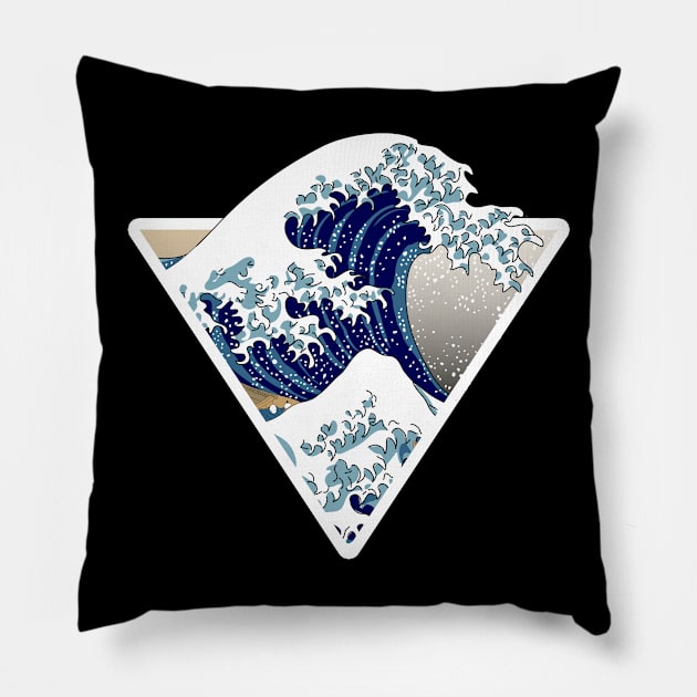 The Great Wave Off Kanagawa Illustration Triangle Pillow by HappyGiftArt