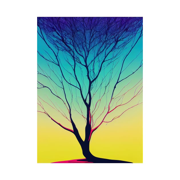 Lonely Tree at Sunset - Vibrant Colored Whimsical Minimalist - Abstract Bright Colorful Nature Poster Art of a Leafless Branches by JensenArtCo