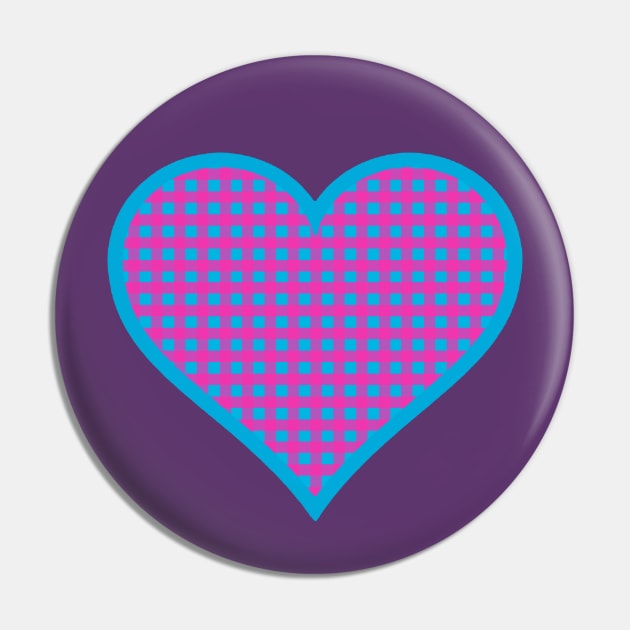 Pink and Blue Gingham Heart Pin by bumblefuzzies