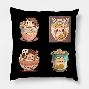 Cute Funny kawaii eating ramen anime kawaii Pillow