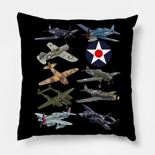 WW2 American Fighters F4U Corsair P-51 Mustang P-40 Warhawk Pillow