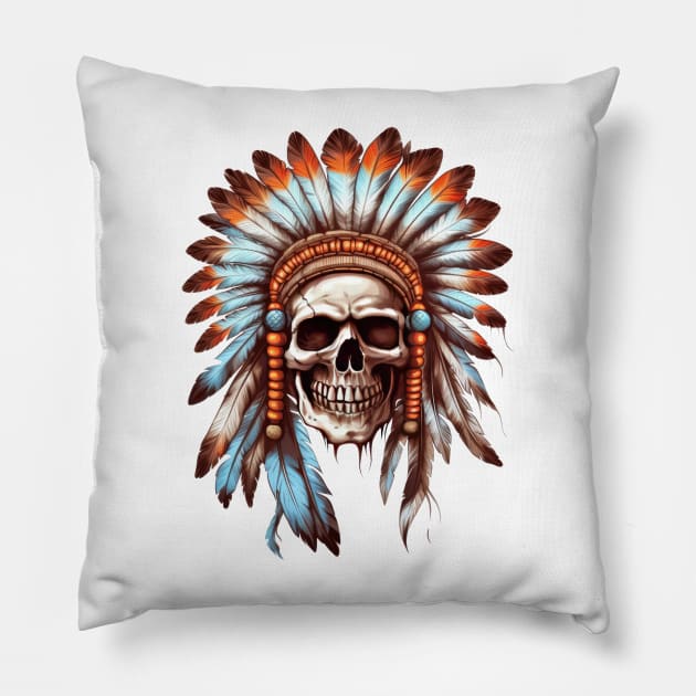 Native American Skull Pillow by Chromatic Fusion Studio