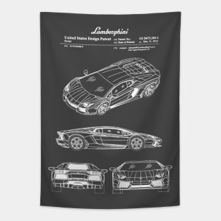 Lamborghini Aventador Patent White Tapestry