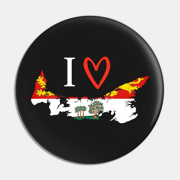 I love Prince Edward Island with Flag 2 Pin by onepony