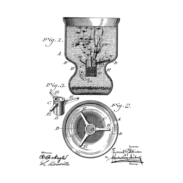 Fish Jar or Aquarium Vintage Patent Hand Drawing by TheYoungDesigns