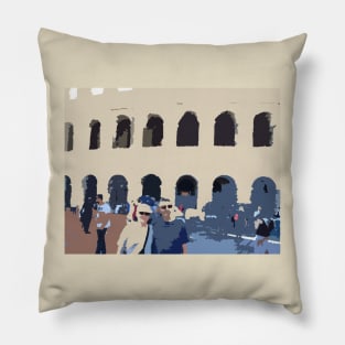 Colosseum in Rome With Tourists in the Way, graphic design Pillow